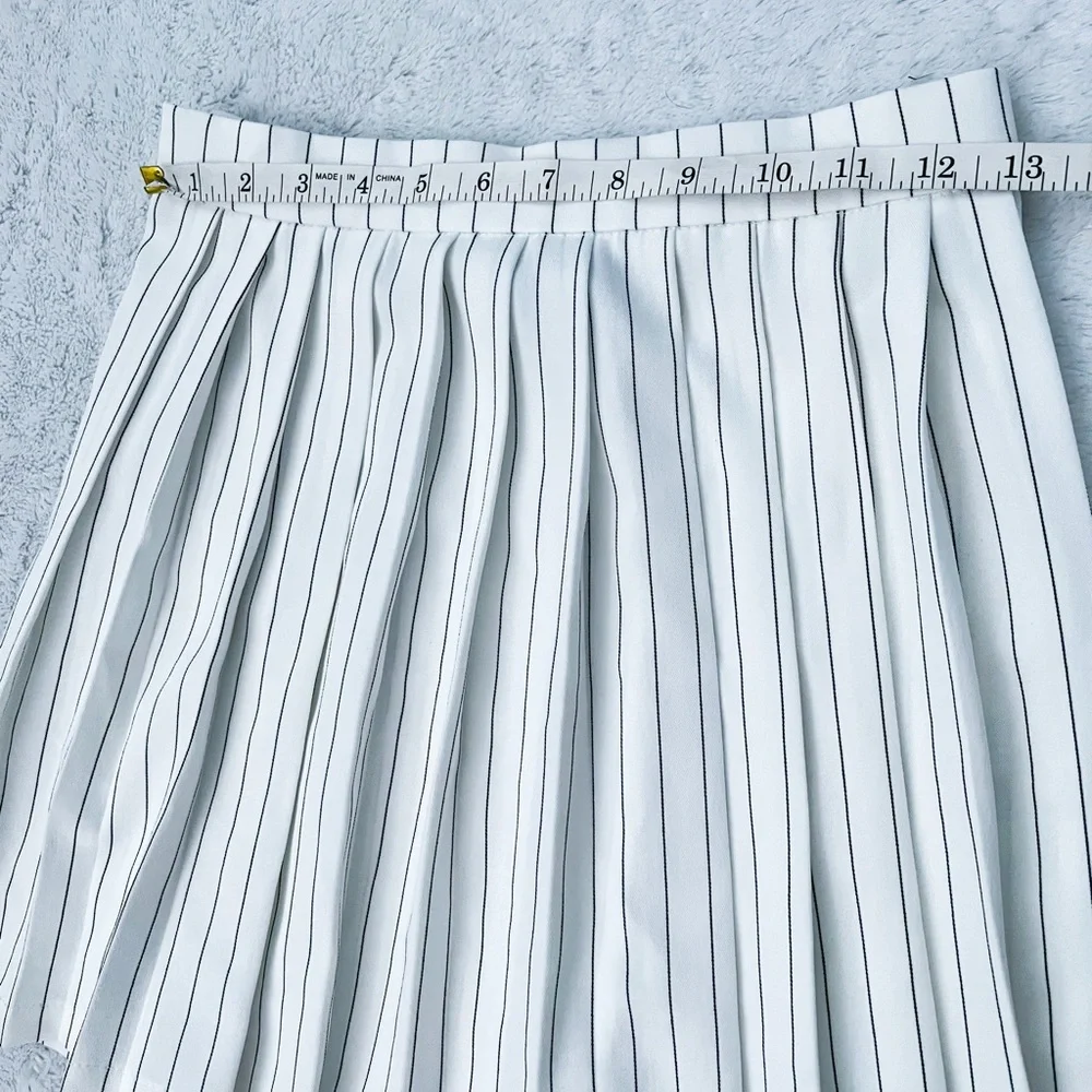 LIONESS White & Black Pin Stripe Pleated High Rise Mini Skirt
